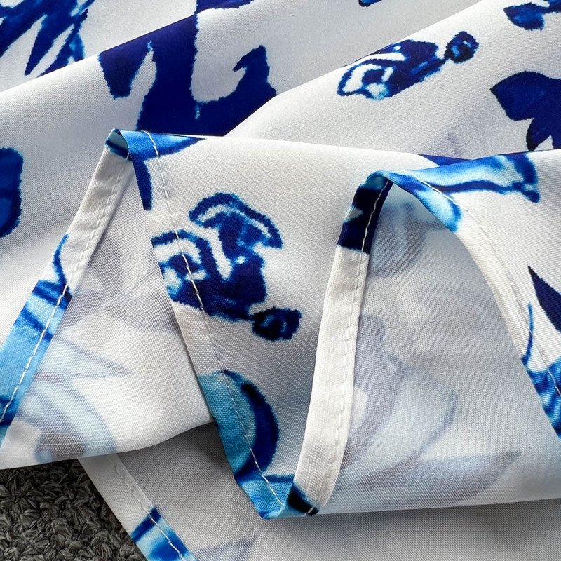 Banulin 2023 Summer Runway, sinine ja valge portselanist plisseeritud kleit naiste vibukaelusega lendav varrukaga A-joonega vintage Midi Vestidos