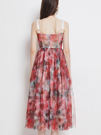 2022 Summer Rose Floral Bohemian Party Φόρεμα Γυναικείο σπαγγέτι με λουράκι εξώπλατο, σέξι με επένδυση φλιτζάνι λουλούδι στάμπα Μπόμπες παραλίας Elbise