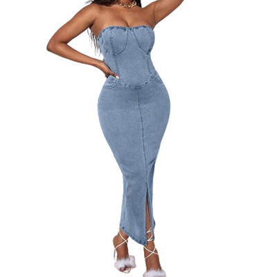 FAGADOER kevadised uued ühevärvilised sidemega lõhikuga teksakangast torust kleidid naiste varrukateta seljata õhukesed Vestidos mood naisteriided