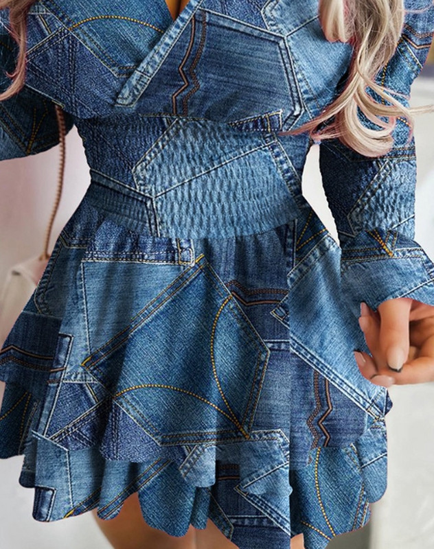 2023. aasta sügistalv ja kevad uus mood vabaaja seksikad kleidid naistele Elegantne teksariietus Prinditud särkkleit Naiste riided