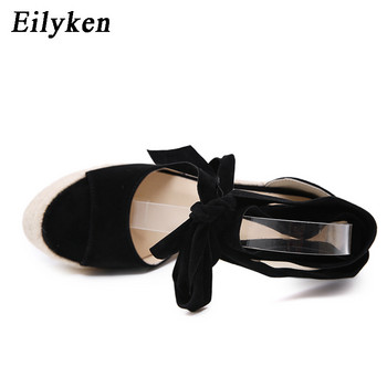 EilyKen Дамски летни сандали с отворени пръсти с възел на пеперуда Модни обувки на танкетка на платформа с висок ток Глезени Помпи с папионка