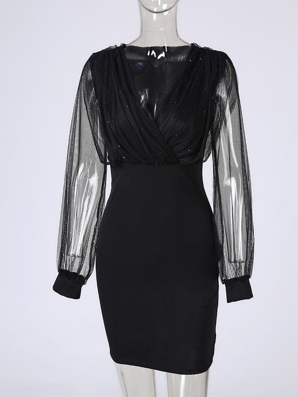 Γυναικεία Φορέματα Glitter Διαφανές Διχτυωτό Μακρυμάνικο Φόρεμα πάρτι Vestidos De Mujer Casual Κομψή μίνι γυναικεία ρόμπα