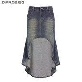 Magas derekú Vintage szabálytalan női hosszú szoknya farmer 2024 nyári utcai viselet Retro hosszú elöl rövid hátsó farmer farmer szoknya Lady