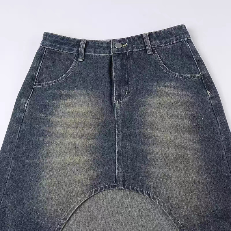 Magas derekú Vintage szabálytalan női hosszú szoknya farmer 2024 nyári utcai viselet Retro hosszú elöl rövid hátsó farmer farmer szoknya Lady