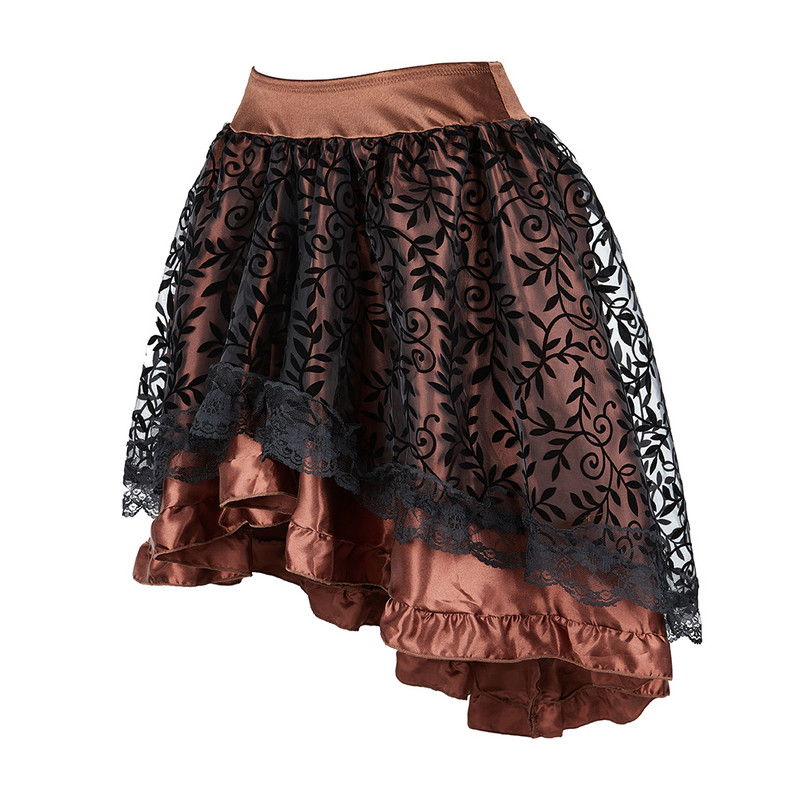 Szatén kávé fekete szoknya női csipke rátét aszimmetrikus hátsó cipzáras szoknyák Empire virágos plusz méretű XXXXXXL gótikus női szoknyák