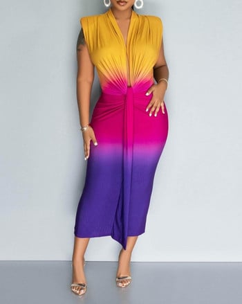 Секси елегантни рокли за жени Ombre Colorblock Ruched Midi Dress Нова мода 2024 Летни ежедневни дамски облекла