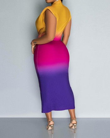 Секси елегантни рокли за жени Ombre Colorblock Ruched Midi Dress Нова мода 2024 Летни ежедневни дамски облекла