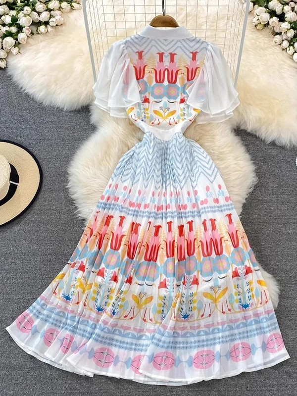 Elegantne suvine mustriga šifoonist kleit naiste liblikas varrukatega üherealise plisseeritud pulmapäeva sünnipäevapeo Vestidos