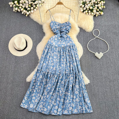 Rochie slip cu bandaj floral șic cu fluturi Rochie fairycore elegantă fără spate Rochii sexy în linie A de vară pentru femei Robe de vacanță pe plajă