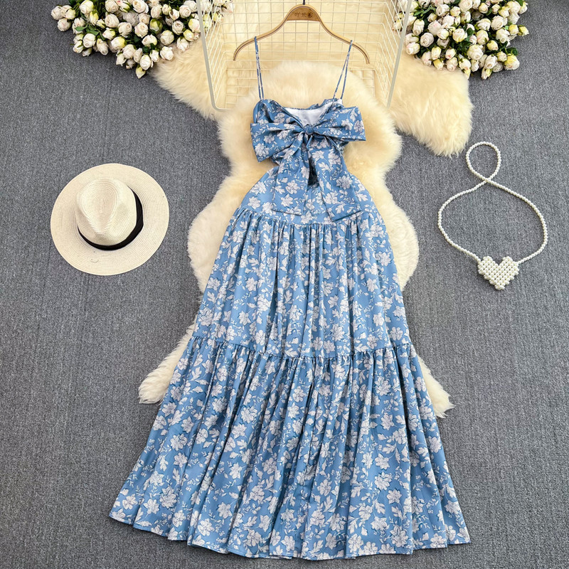 Rochie slip cu bandaj floral șic cu fluturi Rochie fairycore elegantă fără spate Rochii sexy în linie A de vară pentru femei Robe de vacanță pe plajă