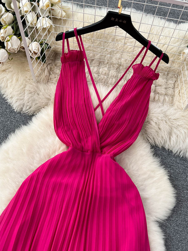 Seksikas naiste rannakleit suvine plisseeritud sügava V-kaelusega seljata pikad kleidid naiste saleda joonega soliidne pikk rüü vestidos