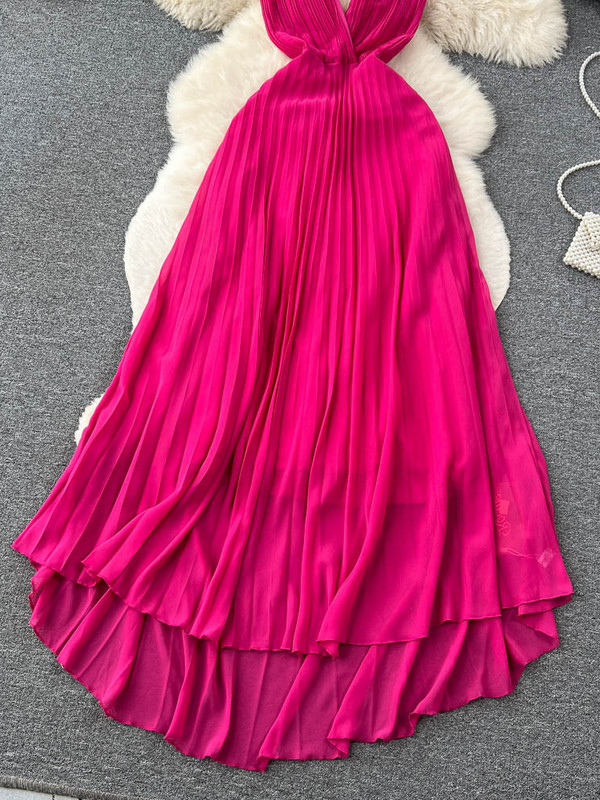 Seksikas naiste rannakleit suvine plisseeritud sügava V-kaelusega seljata pikad kleidid naiste saleda joonega soliidne pikk rüü vestidos