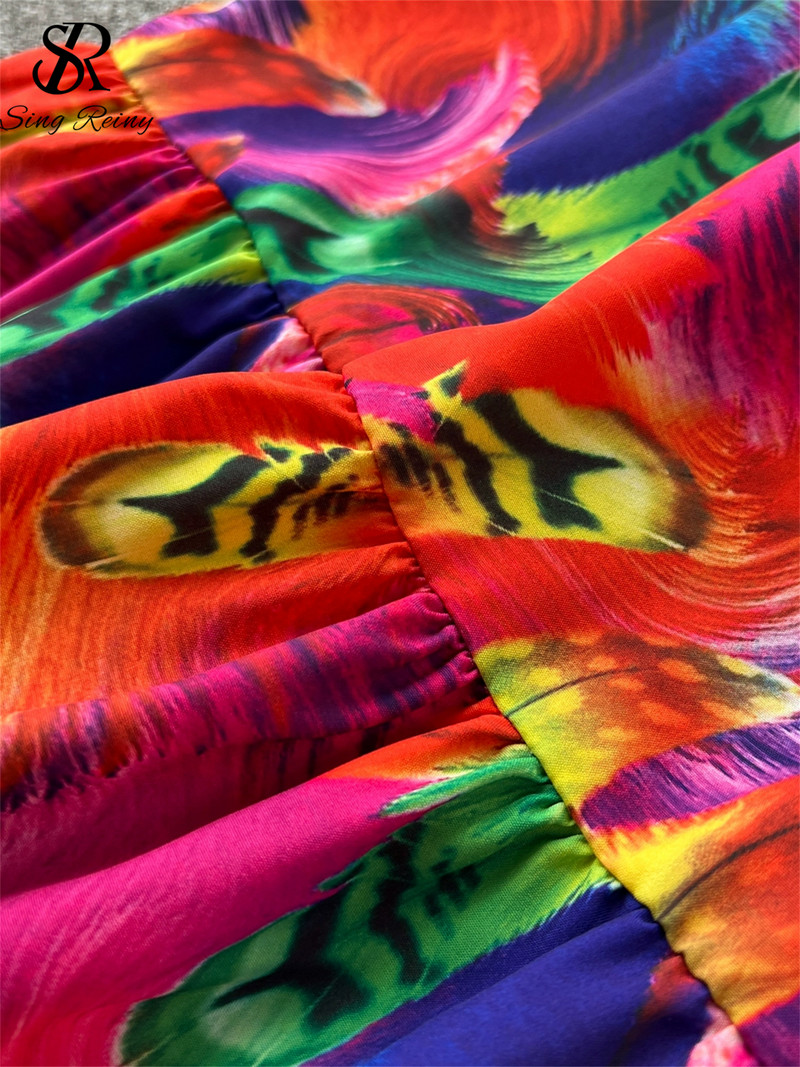 SINGREINY Bohemian Hollow Out Print Kleit Spagetti rihmaga tõmblukk õlgadest Varrukateta Suvepuhkus Seksikas õhuke pikk kleit