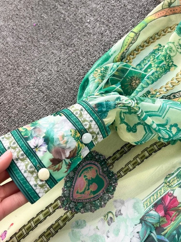 Kevadsuvi mood Luksusprinteriga šifoonist kleit naiste seksikas V-kaelaga, pikkade laternatega varrukatega, elastne vöökoht Line rüü Vestidos