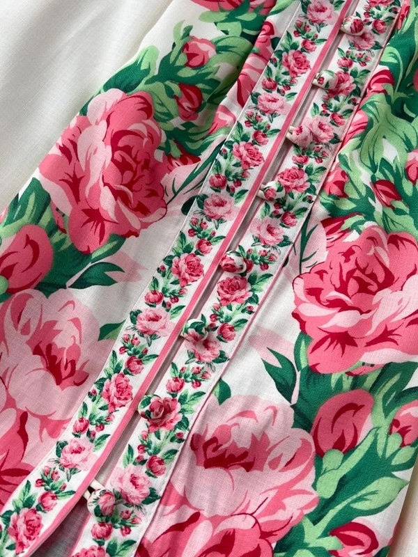 2024. aasta uus mood pühade lilleline maksikleit naiste aluskrae latern varrukas Lilledega trükitud nööbid vöö Boho rüü Vestidos