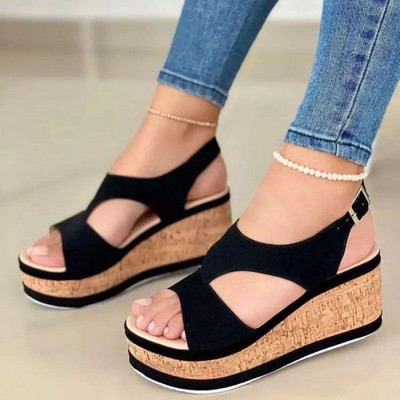 Fashion Wedge σανδάλια για γυναίκες Καλοκαίρι 2022 Casual αντιολισθητικά παπούτσια Peep Toe Πλατφόρμα Πόρπη από καουτσούκ Κομψό γυναικείο σανδάλι με τακούνι