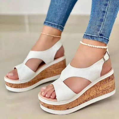 Fashion Wedge σανδάλια για γυναίκες Καλοκαίρι 2022 Casual αντιολισθητικά παπούτσια Peep Toe Πλατφόρμα Πόρπη από καουτσούκ Κομψό γυναικείο σανδάλι με τακούνι