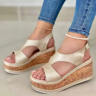 Fashion Wedge σανδάλια για γυναίκες Καλοκαίρι 2022 Casual αντιολισθητικά παπούτσια Peep Toe Πλατφόρμα Πόρπη από καουτσούκ Κομψό γυναικείο σανδάλι με τακούνι