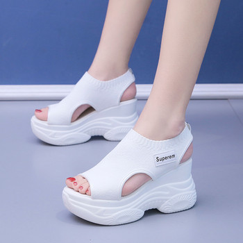 Сандали Дамски летни корейски обувки Fish Mouth Модни плетени мрежести дишащи клинове на платформа Спортни сандали Обувки Ежедневни