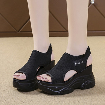 Сандали Дамски летни корейски обувки Fish Mouth Модни плетени мрежести дишащи клинове на платформа Спортни сандали Обувки Ежедневни