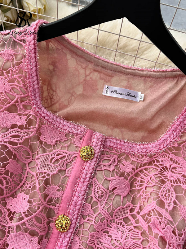 SINGREINY France Rochie vintage senior pentru femei, guler pătrat, mâneci scurte, buzunare pentru curea, broderie, rochie de petrecere elegantă de înaltă calitate