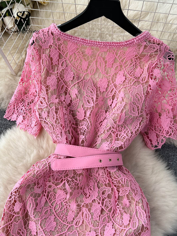 SINGREINY France Rochie vintage senior pentru femei, guler pătrat, mâneci scurte, buzunare pentru curea, broderie, rochie de petrecere elegantă de înaltă calitate