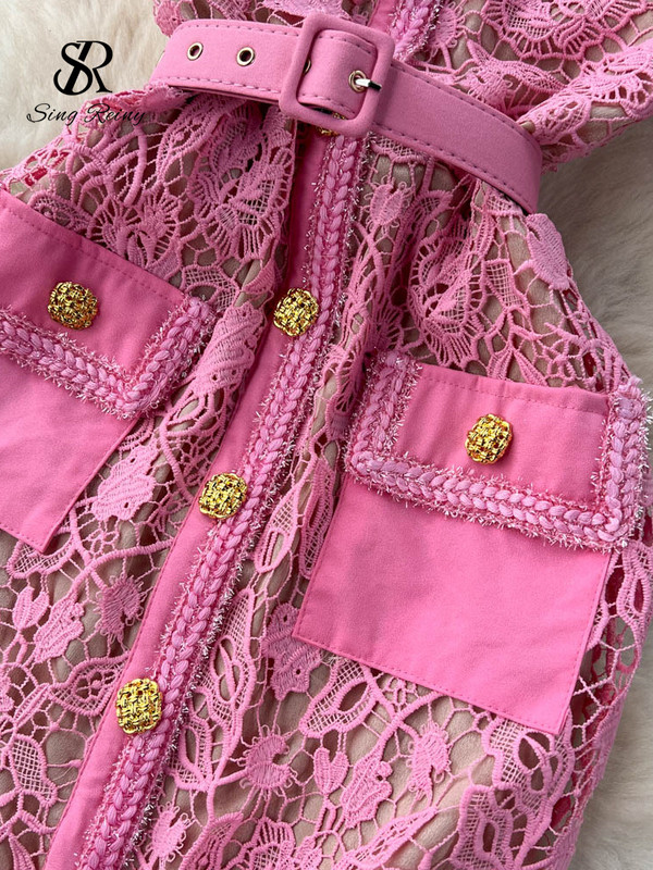 SINGREINY France Rochie vintage senior pentru femei, guler pătrat, mâneci scurte, buzunare pentru curea, broderie, rochie de petrecere elegantă de înaltă calitate