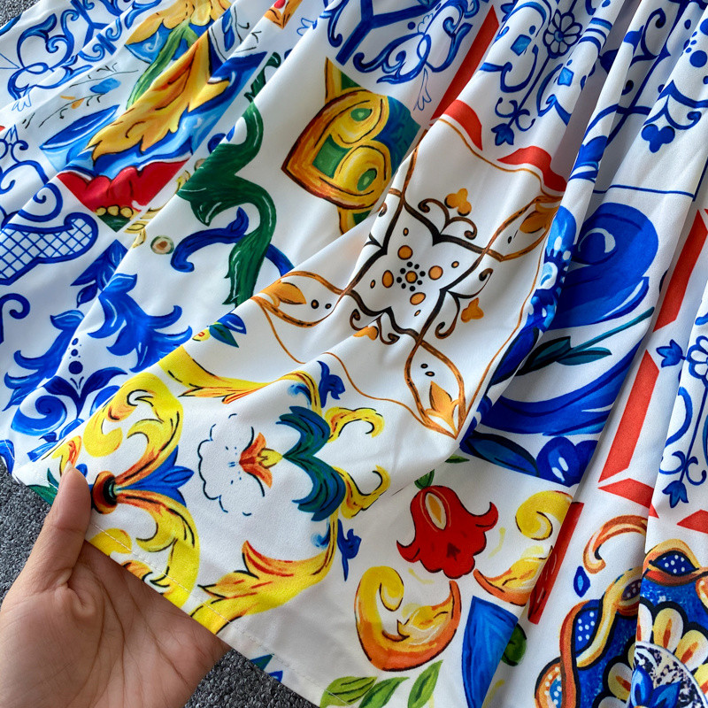 Modna ljetna boemska porculanska midi haljina s otisnutim cvjetovima Ženska haljina s puf rukavima s otvorenim ramenima i elastičnim strukom za pistu