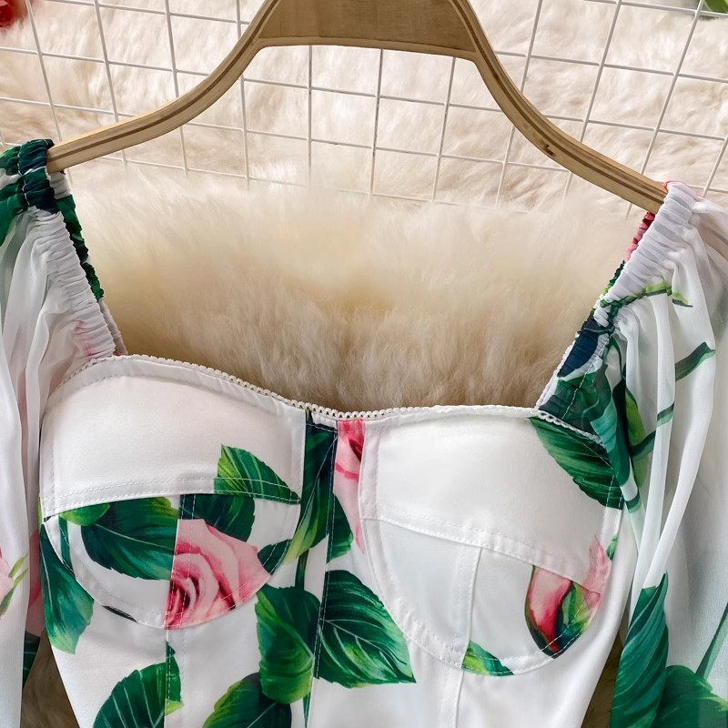 Suvise roosi lilleline Bohemian Maxi kleit naiste kaldkriipsu kaelusega laterna varrukatega seljata polsterdatud tass Lilletrükiga ranna pikad hommikumantlid 326