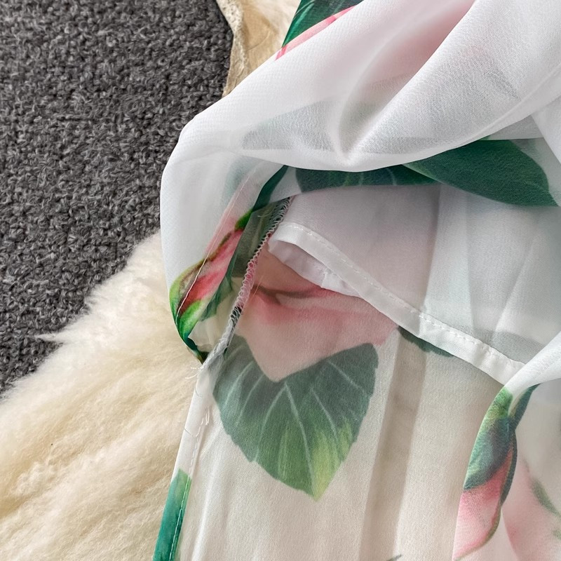 Suvise roosi lilleline Bohemian Maxi kleit naiste kaldkriipsu kaelusega laterna varrukatega seljata polsterdatud tass Lilletrükiga ranna pikad hommikumantlid 326