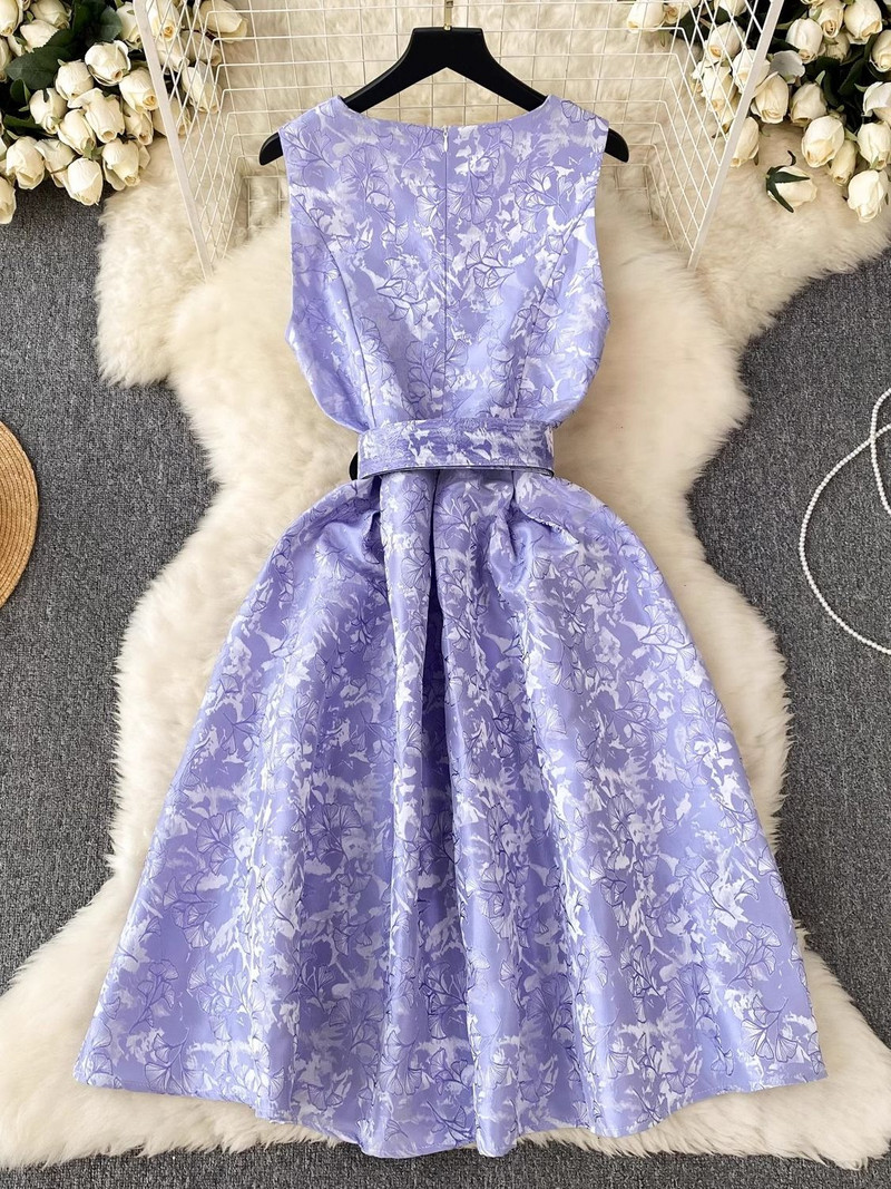 Elegantne sügisene õhtupeokleit, naiste varrukateta jacquard-kleit, lillega punutud kaelarihm kõrge vöökohaga vest Midi Vestidos