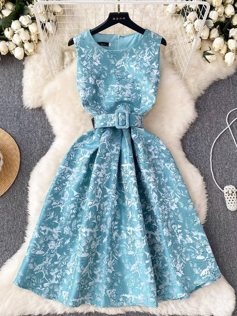 Elegantne sügisene õhtupeokleit, naiste varrukateta jacquard-kleit, lillega punutud kaelarihm kõrge vöökohaga vest Midi Vestidos