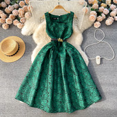 Γυναικείο φόρεμα δικαστηρίου με φλοράλ εμπριμέ τετράγωνο γιακά αμάνικο Γυναικείο Vestidos De Mujer Φόρεμα μακριά με ζώνη Dropship