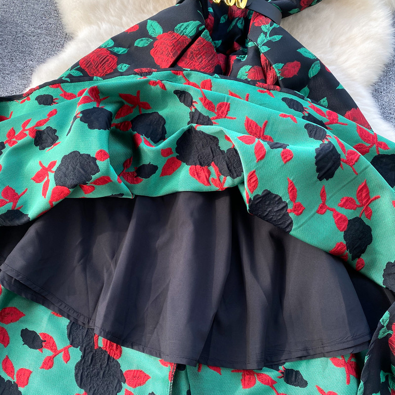 Γυναικείο φόρεμα δικαστηρίου με φλοράλ εμπριμέ τετράγωνο γιακά αμάνικο Γυναικείο Vestidos De Mujer Φόρεμα μακριά με ζώνη Dropship