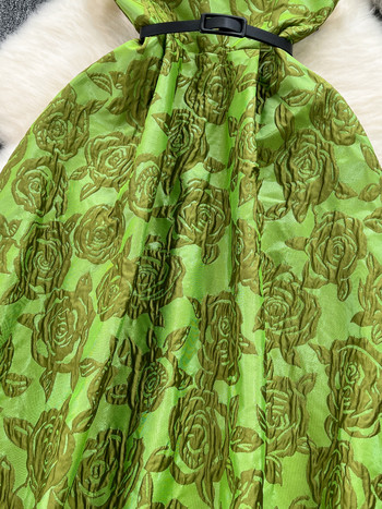 FTLZZ Лятна дамска елегантна рокля с О-образно деколте без ръкави с флорални щампи Дамска ежедневна миди рокля с A-силует и колан