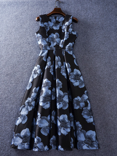 Rochii midi, fără mâneci, jacquard, elegante, de lux, pentru femei, retro, franceză, cu talie înaltă, rochie lungă, vara 2024