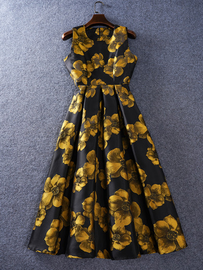 Rochii midi, fără mâneci, jacquard, elegante, de lux, pentru femei, retro, franceză, cu talie înaltă, rochie lungă, vara 2024