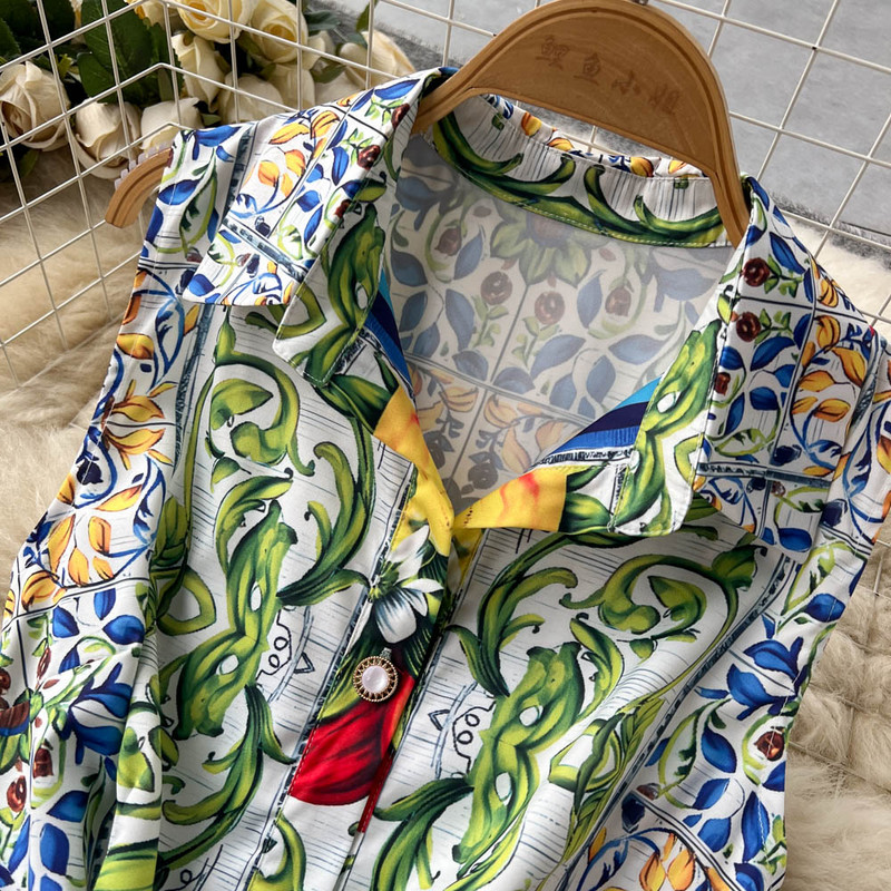 Ljetna haljina košulja s pistom za pistu 2023., ženska plava i bijela midi haljina bez rukava s urezanim ovratnikom od porculana s printom na vezanje i pojasom