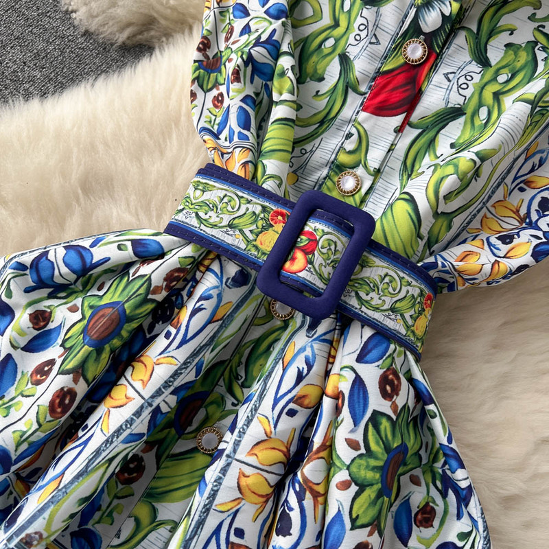 Ljetna haljina košulja s pistom za pistu 2023., ženska plava i bijela midi haljina bez rukava s urezanim ovratnikom od porculana s printom na vezanje i pojasom