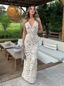 Pletena heklana ženska haljina 2023 V izrez bez rukava izdubljene haljine za plažu Ženske ljetne elegantne modne duge haljine