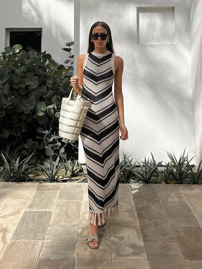 Pletena heklana ženska haljina 2023 V izrez bez rukava izdubljene haljine za plažu Ženske ljetne elegantne modne duge haljine