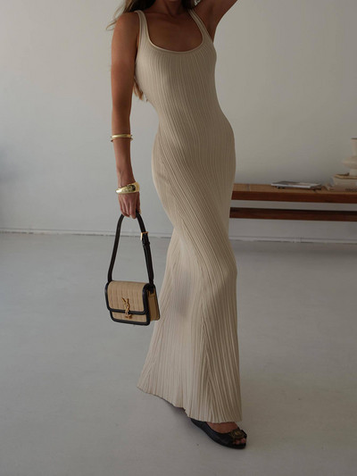 Pletena heklana ženska haljina 2023 V izrez bez rukava izdubljene haljine za plažu Ženske ljetne elegantne modne duge haljine