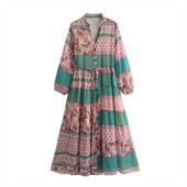 Taop&Za 2024 Άνοιξη Νέο προϊόν Γυναικεία μόδα Casual Φαρδύ φόρεμα με λαιμόκοψη V με μακρυμάνικο εμπριμέ flare