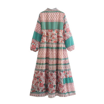 Taop&Za 2024 Пролет Нов продукт Дамска мода Ежедневна широка рокля с V-образно деколте и дълги ръкави с щампи