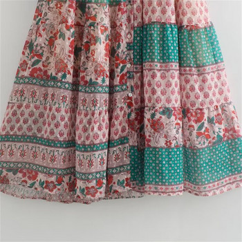 Taop&Za 2024 Пролет Нов продукт Дамска мода Ежедневна широка рокля с V-образно деколте и дълги ръкави с щампи