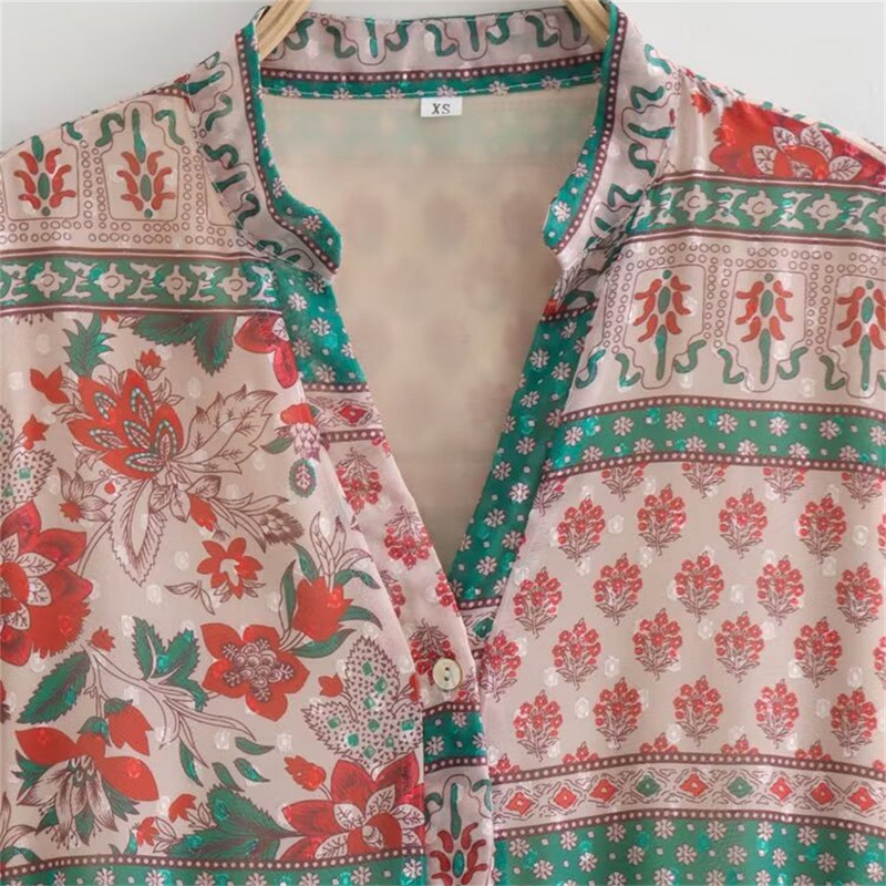 Taop&Za 2024 Άνοιξη Νέο προϊόν Γυναικεία μόδα Casual Φαρδύ φόρεμα με λαιμόκοψη V με μακρυμάνικο εμπριμέ flare