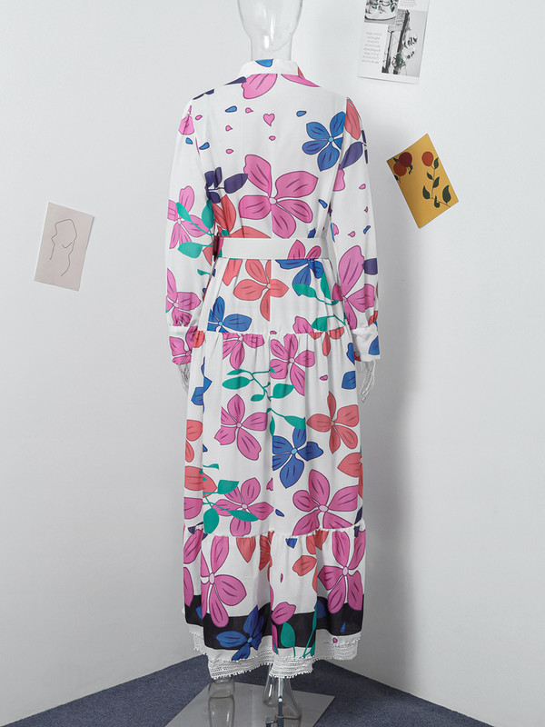 Dantela imprimata cu talie Rochie de dama cu maneca lunga cu decolteu in V Rochii largi cu nasturi 2024 moda primavara vara halat de doamna pentru navetiști