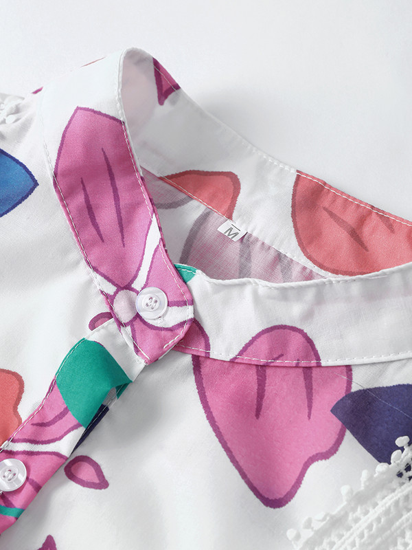 Dantela imprimata cu talie Rochie de dama cu maneca lunga cu decolteu in V Rochii largi cu nasturi 2024 moda primavara vara halat de doamna pentru navetiști