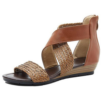 Дамски сандали с платформа от кожена риба в устата Дамски обувки с ток на клин Големи размери Ежедневни плажни сандали с цип Римски обувки