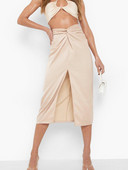 Nepravilna ljetna suknja visokog struka za žene 2022. Jednobojna satenska podijeljena obuća uredska ženska klupska seksi midi suknje